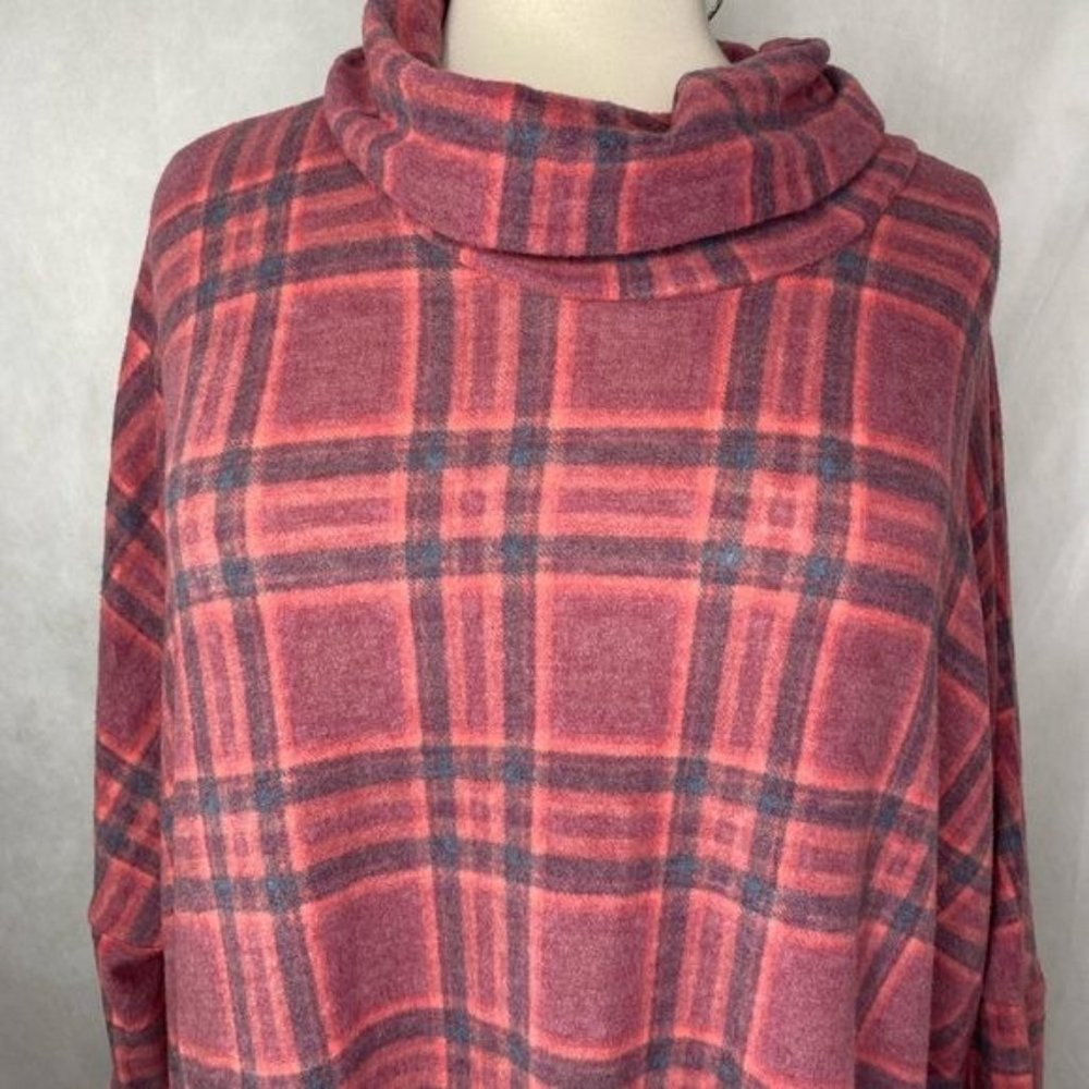 Lane Bryant ladies pink plaid long sleeve turtleneck blouse top size 18/20 - Picture 2 of 15